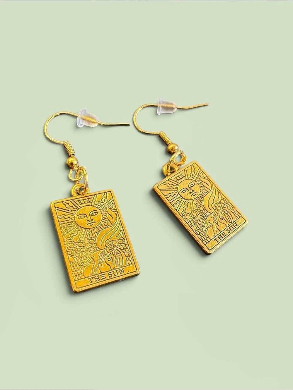 The Sun Tarot Card Drop Earrings in Gold Like New